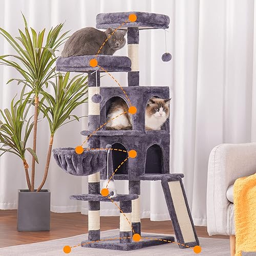 Miniatura 2 de Heybly Torre para gatos de interior, muebles para gatos de varios niveles con tabla de rascar, gris ahumado HCT012G