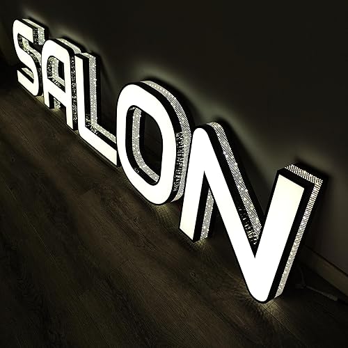 Letras grandes iluminadas para exteriores de 10 a 20 pulgadas de alto, letras de canal de acero inoxidable, letreros de negocios iluminados para