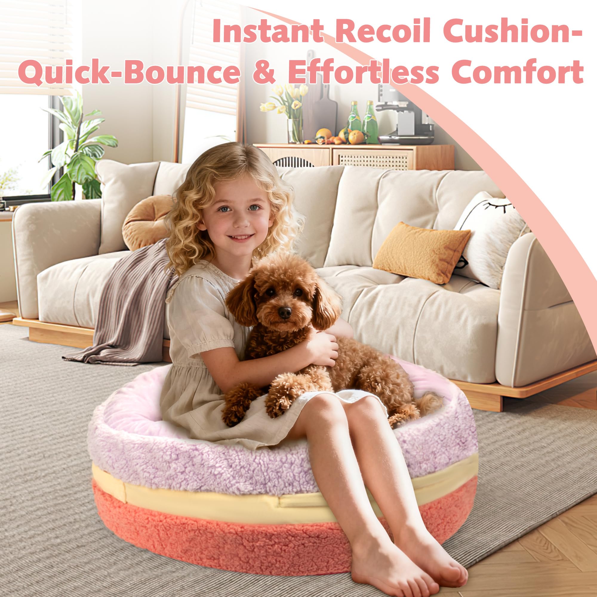 Coussin de pouf en forme de macaron avec rembourrage inclus, repose-pieds pour enfants, adolescents et adultes, pouf ottoman en peluche Sherpa