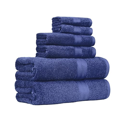 Amazon Basics 6-Piece Fade Resistant Bath, Hand and Washcloth Towel Set - Navy Blue