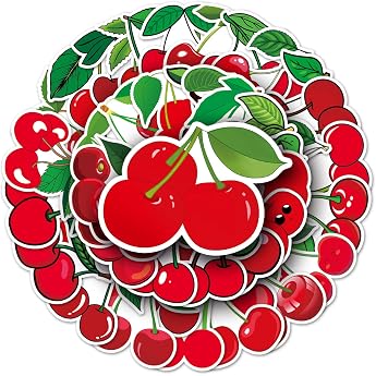Cherry Stickers for Laptop Pack of 50 Gift for Children Teenagers Adults Boys Waterproof Vinyl Stickers for Scrapbooking Skateboard Car Luggage