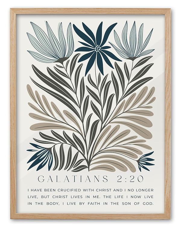 EcoHest 12x16 in Galatians 2:20 Botanical Floral Framed Christian Wall Art by EcoHest - Used condition - US$28.01