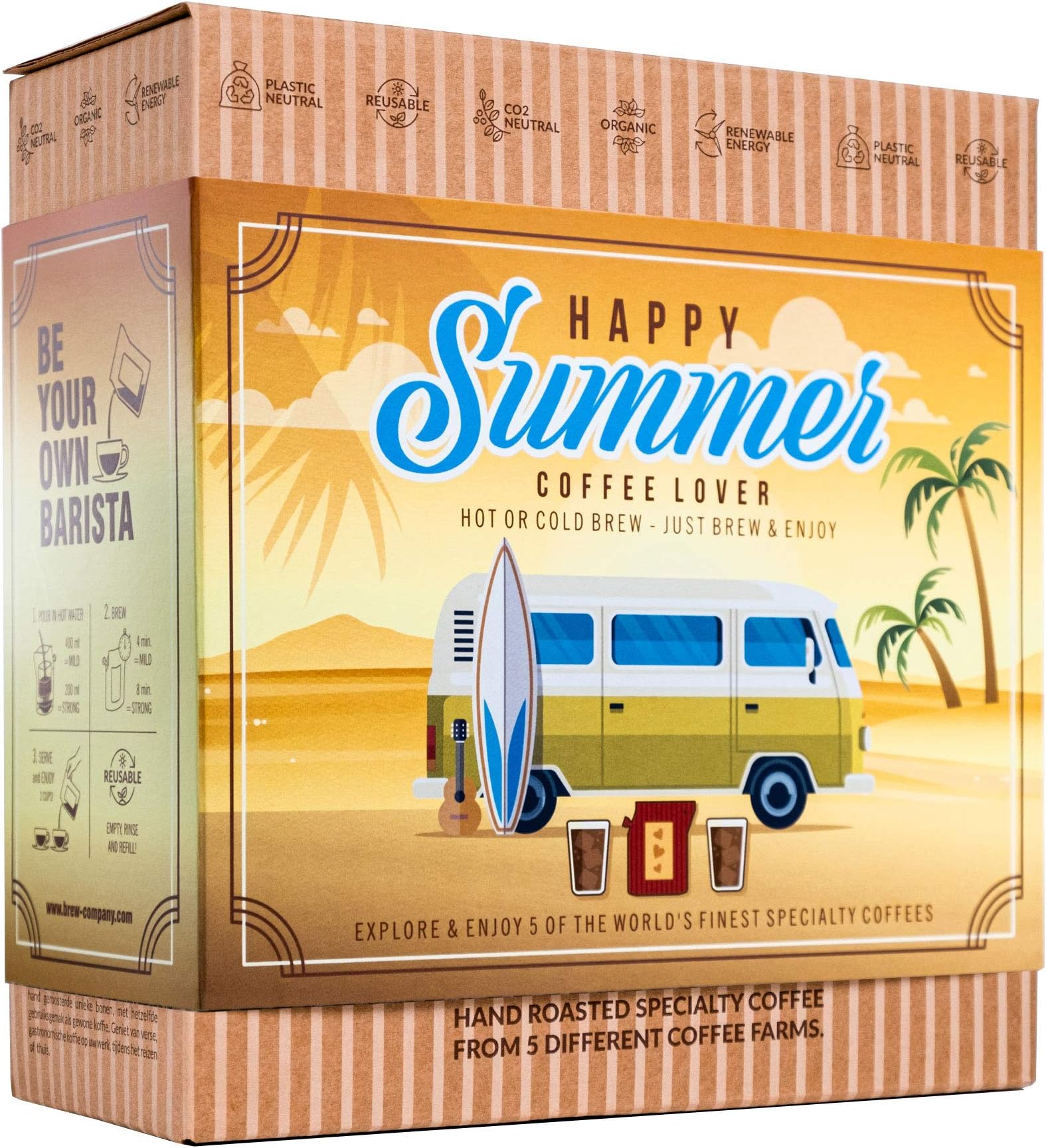 Gourmet Summer Coffee Gift Set for Men & Women - 5 World's Finest Single Origin Specialty & Organic Coffees in Innovative Brewers | Sampler Box for Coffee Lover to Brew & Enjoy Anytime, Anywhere