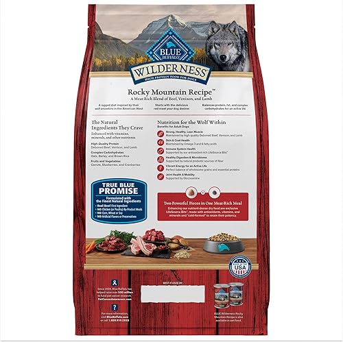 Miniatura 2 de Blue Buffalo Wilderness Rocky Mountain Recipe - Alimento seco natural con alto contenido proteínico, carne roja con cereales, bolsa de 4.5 libras