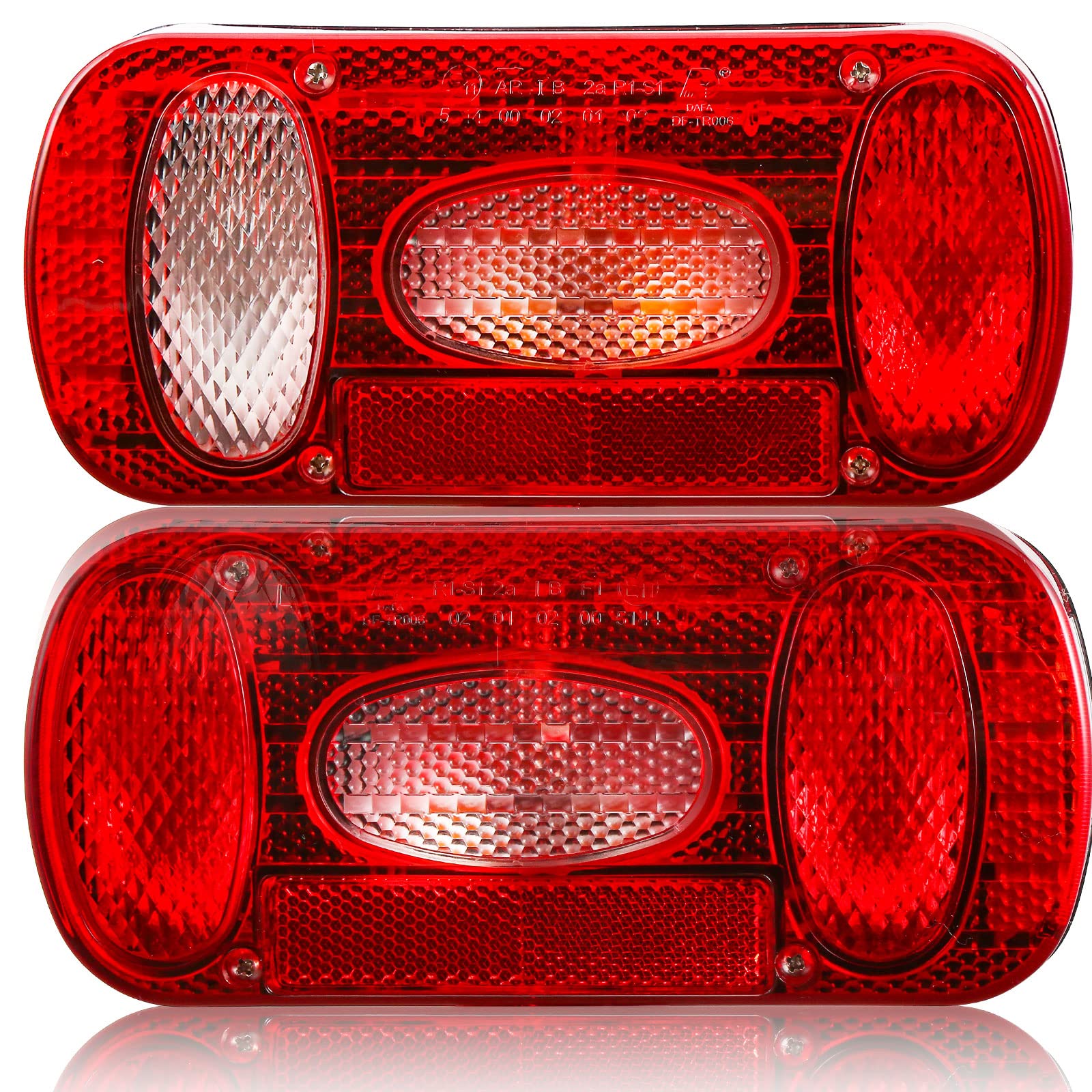 Kit Luci Posteriori per Rimorchio 12v,E4 7Funzioni 2pcs Alogene Fanale Posteriori Rimorchio, Fanali Posteriori 12v con Fendinebbia Luce di Retromarcia Impermeabile Caravan Lampa per Furgoni