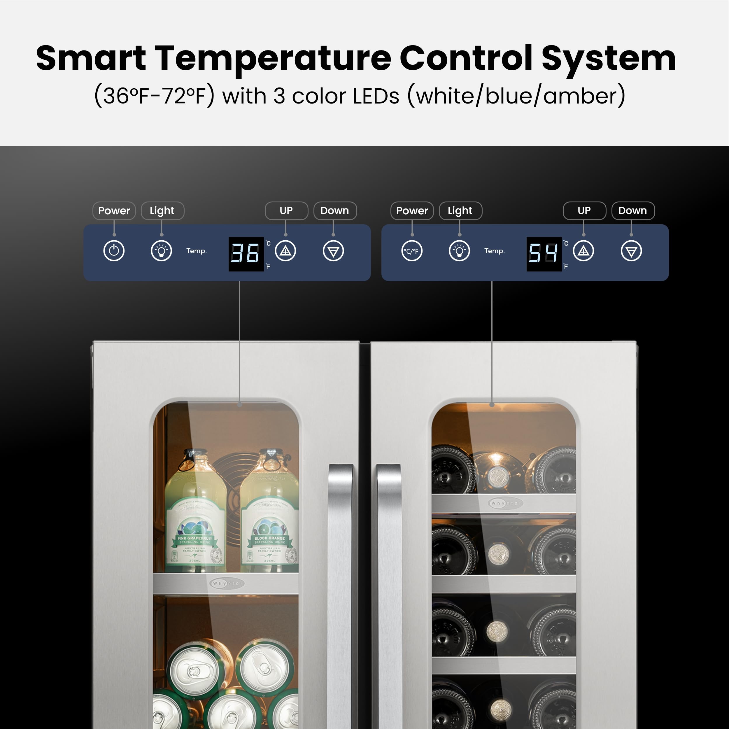 24 Inch Wine And Beverage Refrigerator Dual Zone Wine Fridge Cooler Built In Under Counter Wine Cooler Refrigerator With Glass Door For 20 Bottles 60 Cans 36-72 ℉ For Home Bar on Fridge.com - View 6