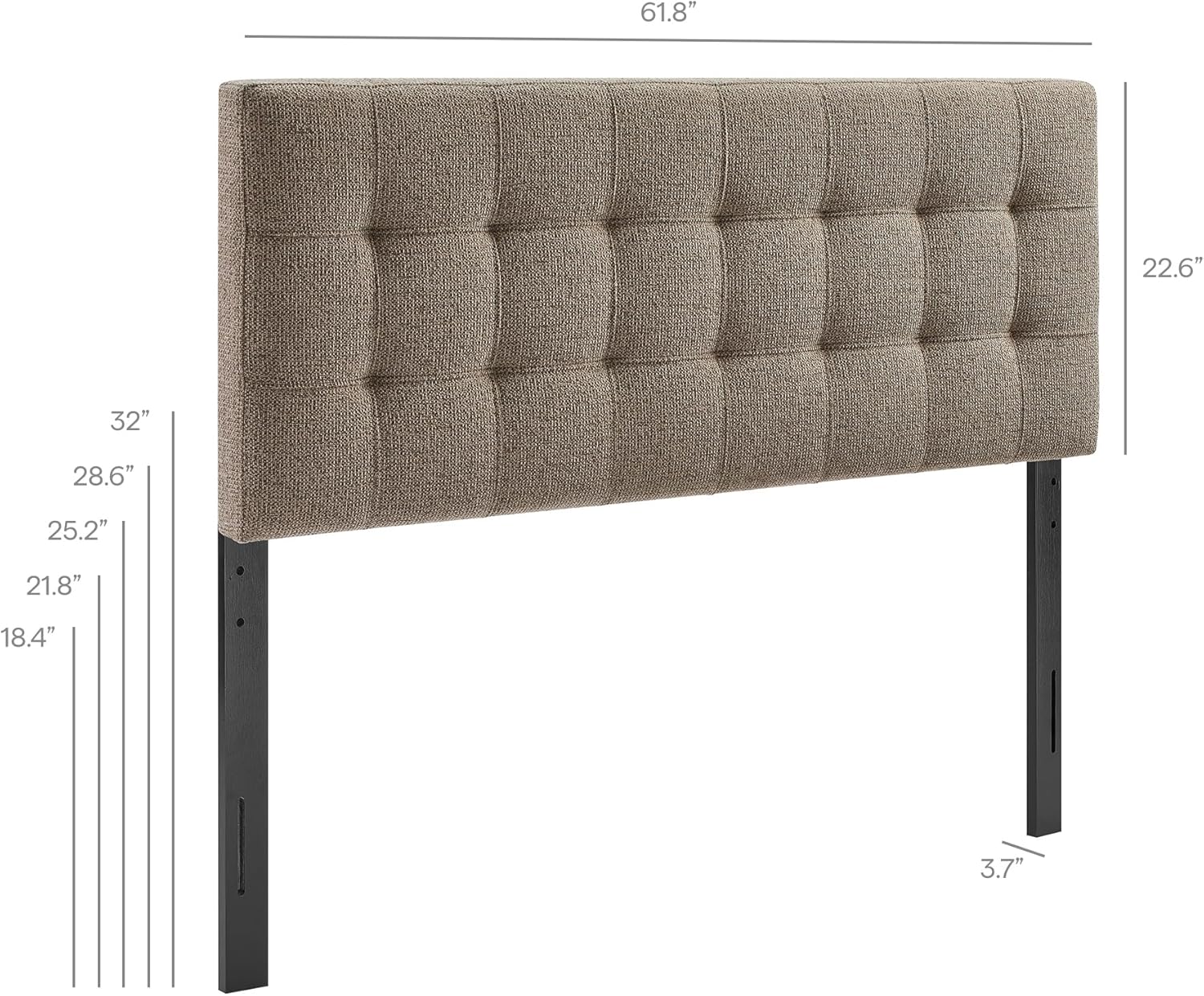 Modway Lily Queen Size Headboard with Biscuit Tufting in Taupe - Fabric Upholstery with Padded Design and 5 Height-Adjustable Mounts