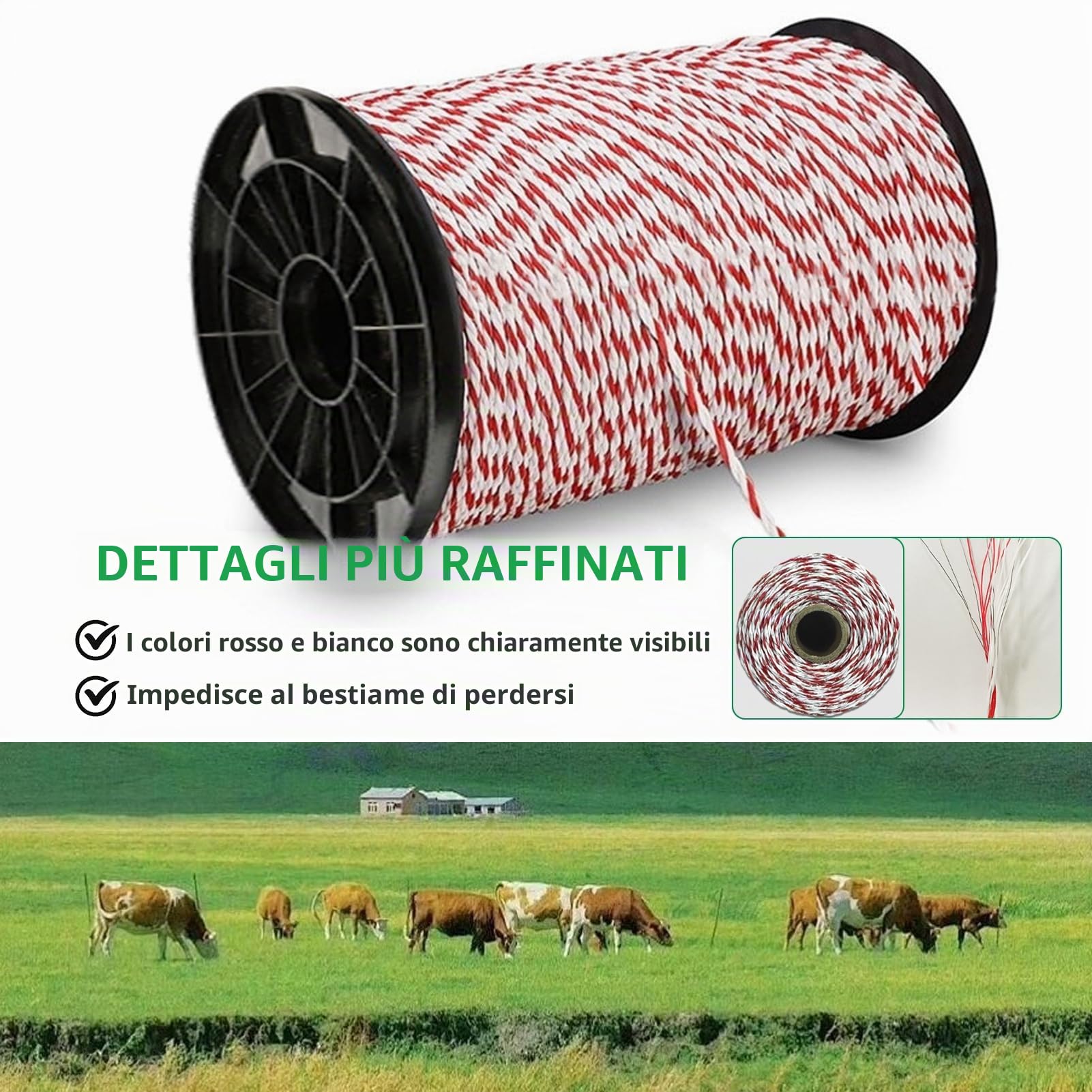 1000M Corda per Recinzioni Elettriche | Recinzione di Filo Per Bestiame In Acciaio Inox Corda,Con elevata Conduttività,per Bovini e Ovini,Cavalli, Bestiame