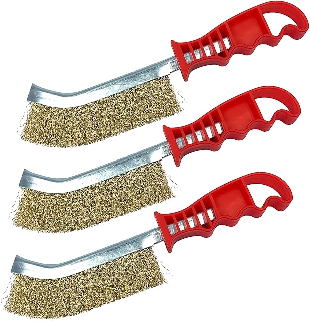Brass Wire Brush Set of 3  General Purpose 26cm Crimped Long Handled Wire Brush for Rust Removal and Surface Preparation (Brass Brush Pack of 3)