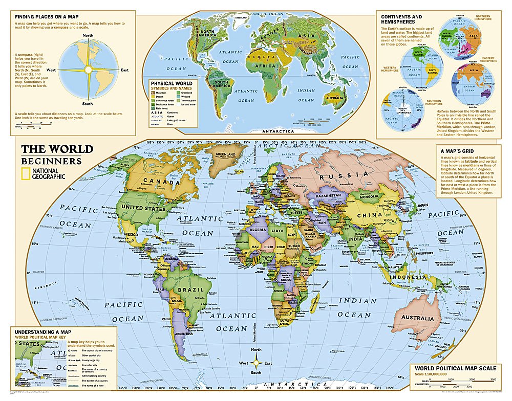 National Geographic Kids Beginners World Education: Grades K - 3 Wall Map - Laminated (51 x 40 in) (National Geographic Reference Map)