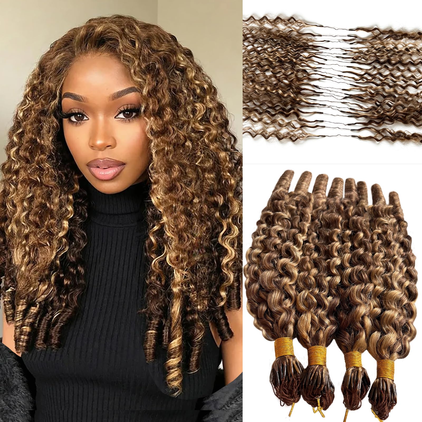 Photo 1 of Munx Feather Crochet Human Hair Extensions 16" Ombre Brown 4/27