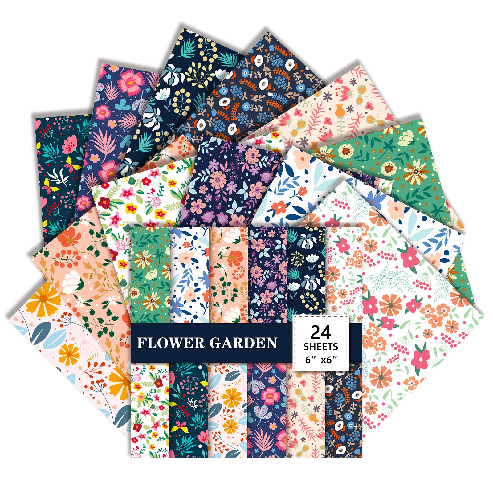 EAZHOP 24 Sheets Floral Scrapbook Paper 6x6 Inch Vintage Patterned Paper Single-Side Decoupage Papers Sheets for Scrapbooking Card Making Journaling Craft Supplies and DIY Projects (F)
