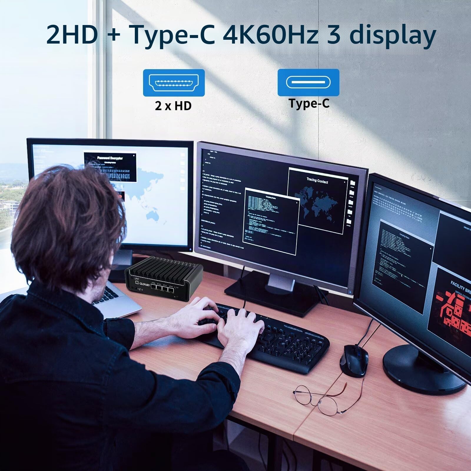 Firewall Mini PC J6413 4 Core, 4 x i226V 2.5GbE LAN OPNsense Router Micro Appliance, DDR4 8GB RAM 128GB SSD, AES-NI, Fanless Computer Hardware, 2 x NVMe Slot, 2 x SATA3.0, 2HD+USB-C 3 Display