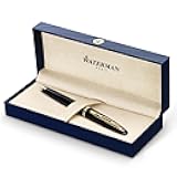 Waterman Carène Black Sea Fountain Pen High-Gloss Black & 23k Gold Clip Medium Nib with Blue Ink Cartridge Gift Box