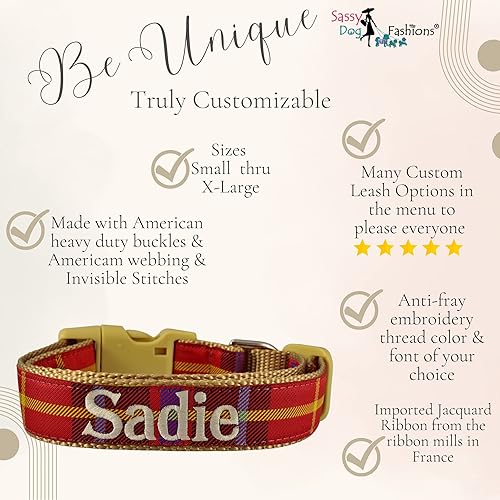 Miniatura 10 de Personalized Dog Collar, PLAID DOG COLLAR and Leash Set Option, Tartan Dog Collars for Girls Boys for Small Medium and Large Dogs (Small 34 x