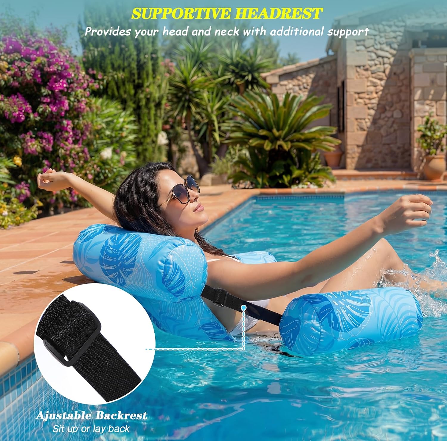 Inflatable Pool Floats Adult Floating Lounge Chairs Blow up Pool Noodles for Adult Heavy Duty Swimming Tropical Plants Fun Pattern Floating Chair for Summer Water Beach Lake Party