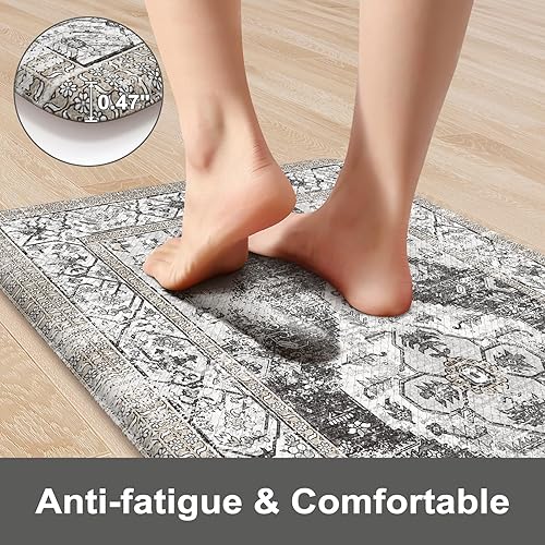 Vista 114 de KIMODE - Juego de 2 tapetes de cocina bohemios, antifatiga, antideslizantes, impermeables, ergonómicos, acolchados, cómodos, para lavandería, Caqui