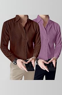 GRECIILOOKS Men's Formal Button Down Shirt – Slim Fit Shirt's for Men | Textured Long Sleeve Polycotton| Business & Meeting Ready (Available in Plus Size)