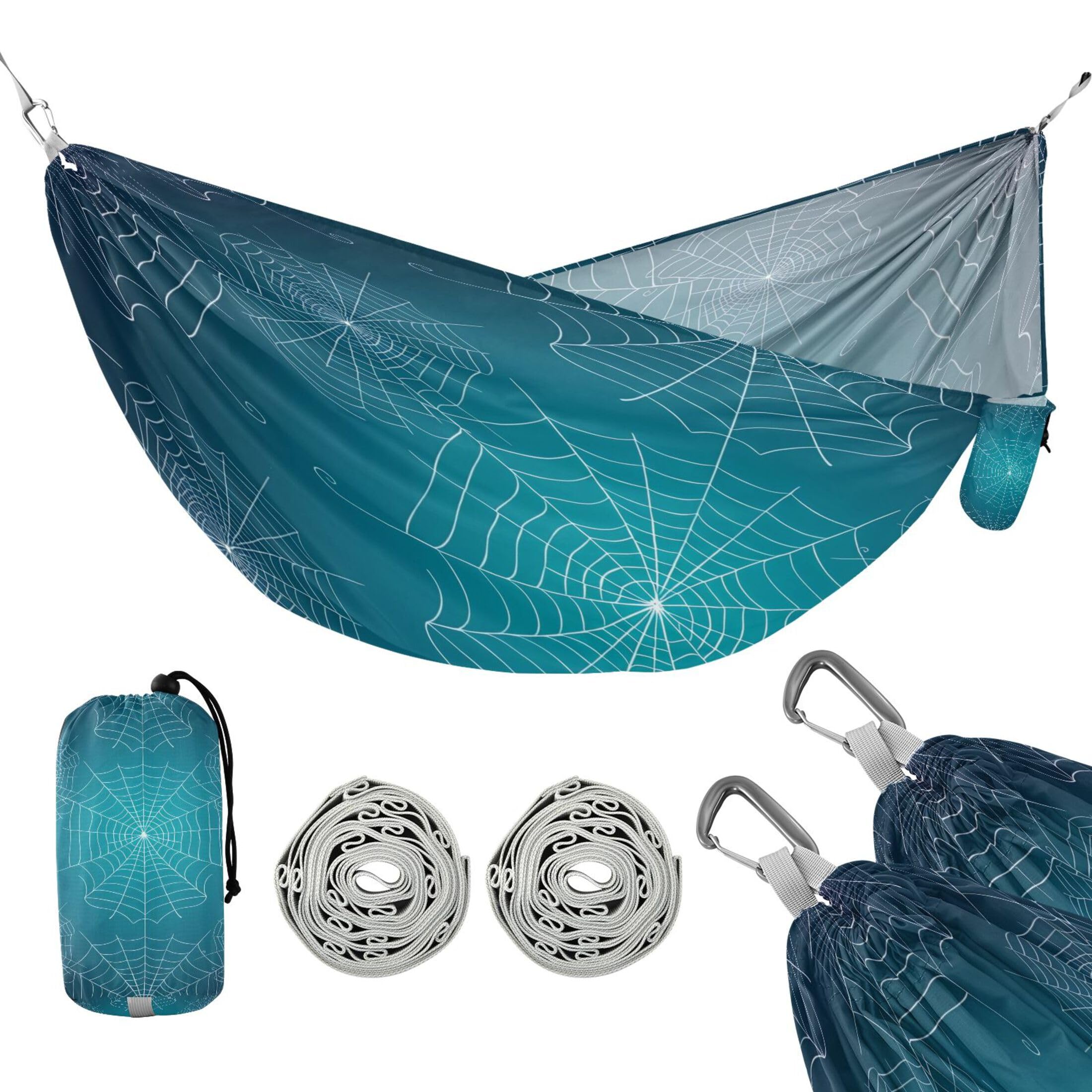 Takiito Web on Glowing Blue Hammock 330 lb Capacity Travel Camping Hammock with Tree Straps, Portable Lightweight for Outdoor Beach Backpacking Backyard Patio