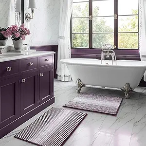 BSICPRO Bathroom Rugs and Mats Sets, 2 Piece Thick Absorbent Chenille Bath Mat Rug Set Non Slip, Soft Shaggy Bath Room Floor Mats for Bathroom, Machine Washable (Mauve Wine, 20" x 32" Plus 16" x 24")