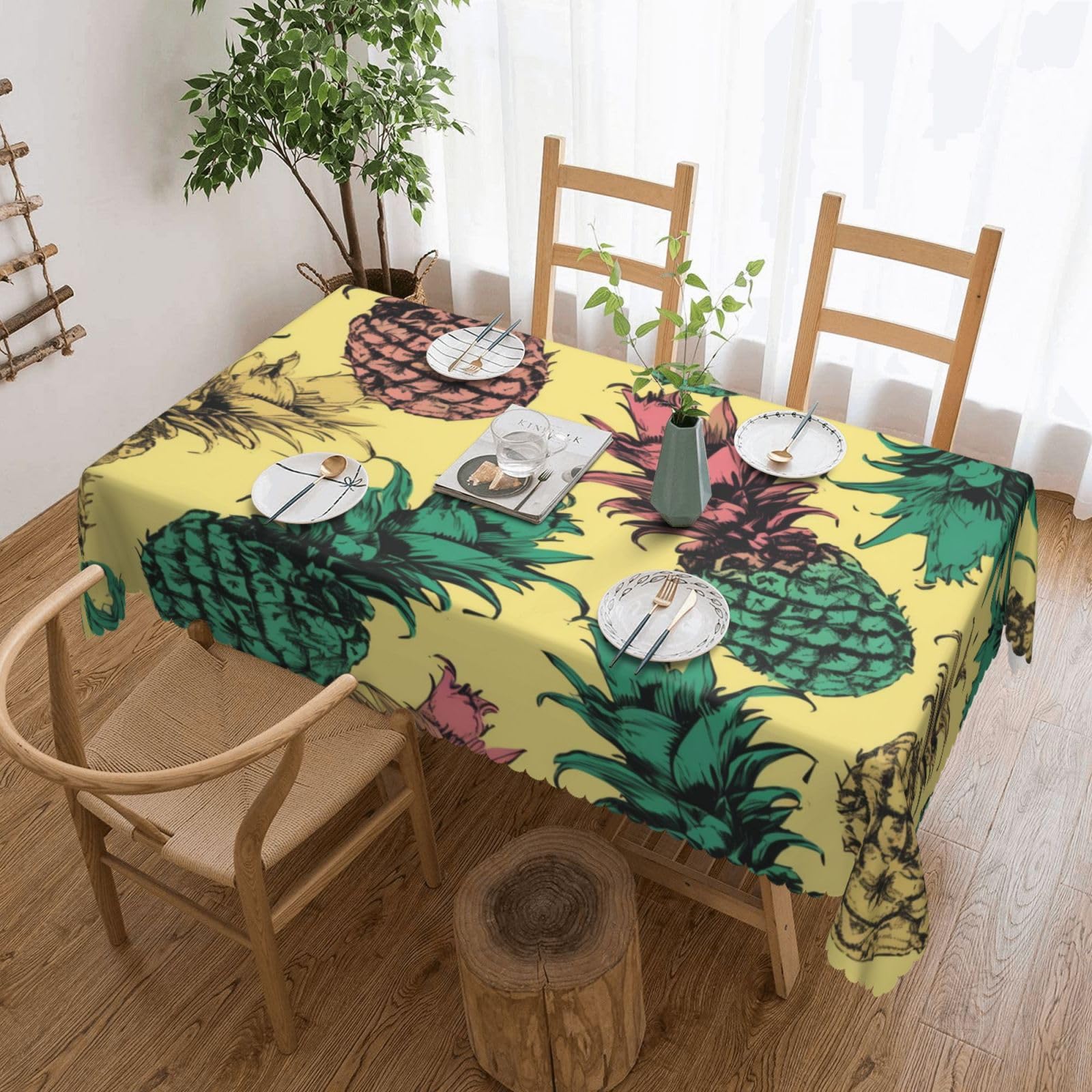Nappe anti-tache rectangulaire motif ananas imperméable pour intérieur et extérieur