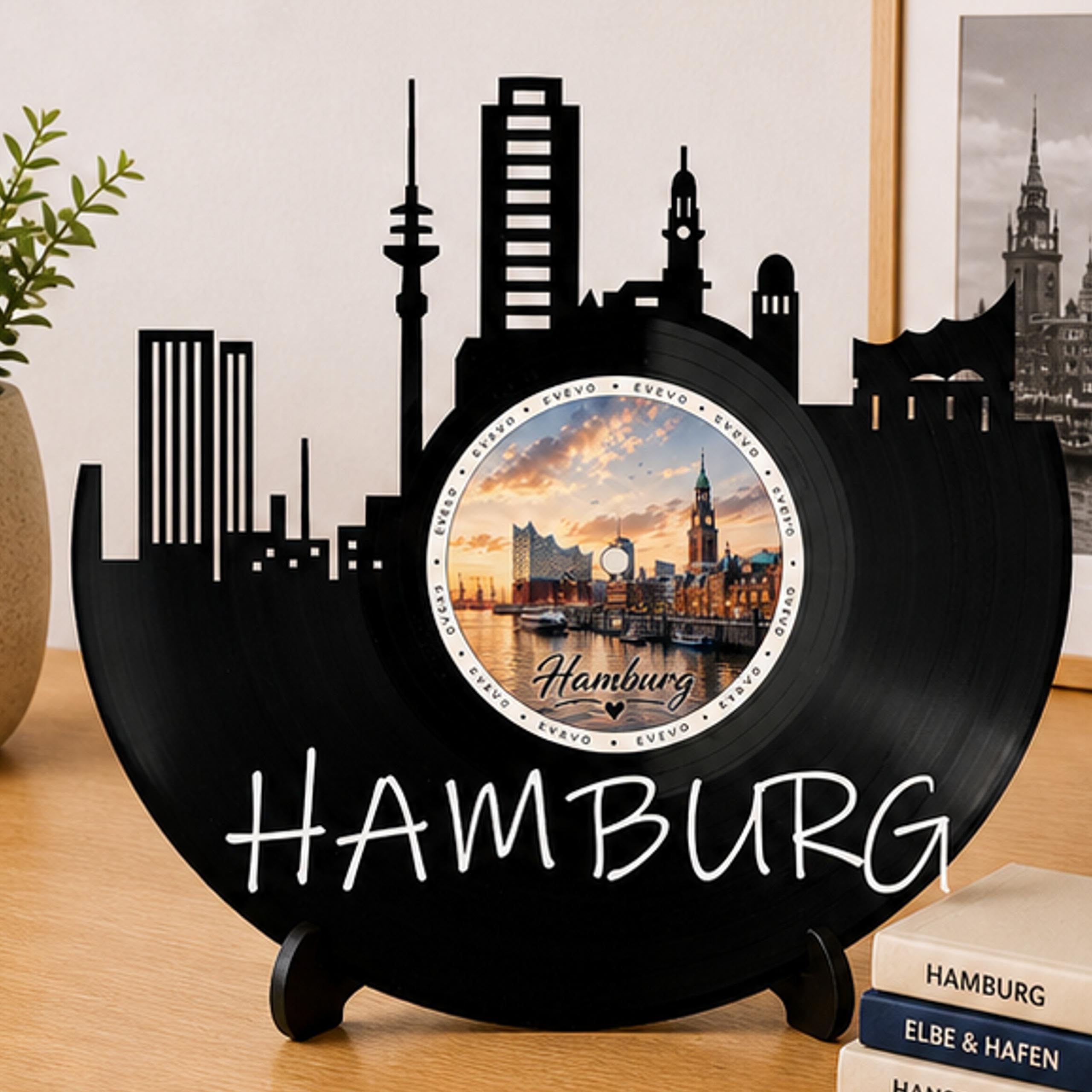EVEVO Decorazione da parete a forma di disco di Amburgo, in vinile, ideale come regalo per gli appassionati di Amburgo, per gli amanti della Germania settentrionale, D0032