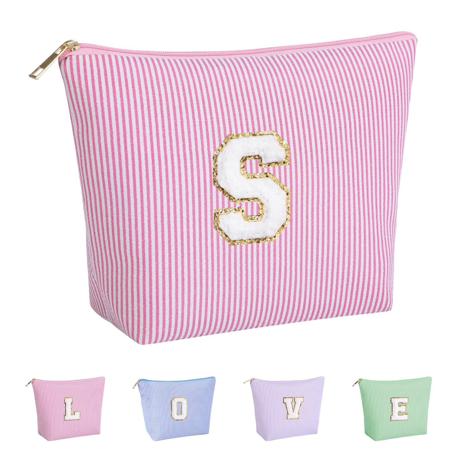 Huifen Personalized Gifts Initial Makeup Bag, Cosmetic Bags for Women Travel Toiletry Cute Make Up Bag Birthday Valentine's Gift for Girlfriend Teen