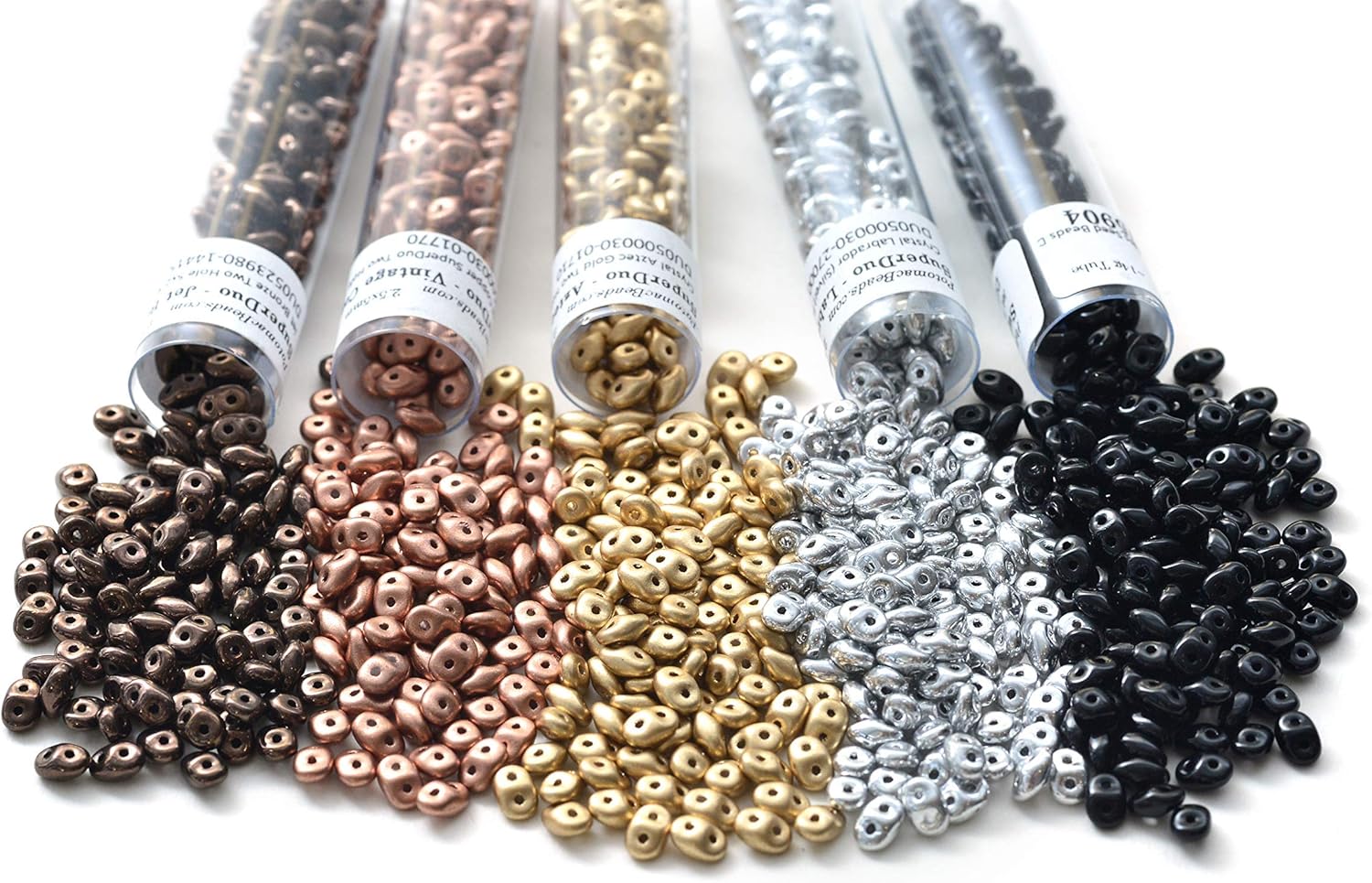 SuperDuo Glass Beads for Jewelry Making - 900+ Bead Kit of 2-Hole Bracelet Beads in (5) Distinct Colors + (3) Jewelry-Beading Patterns Included - (Top Colors Collection)