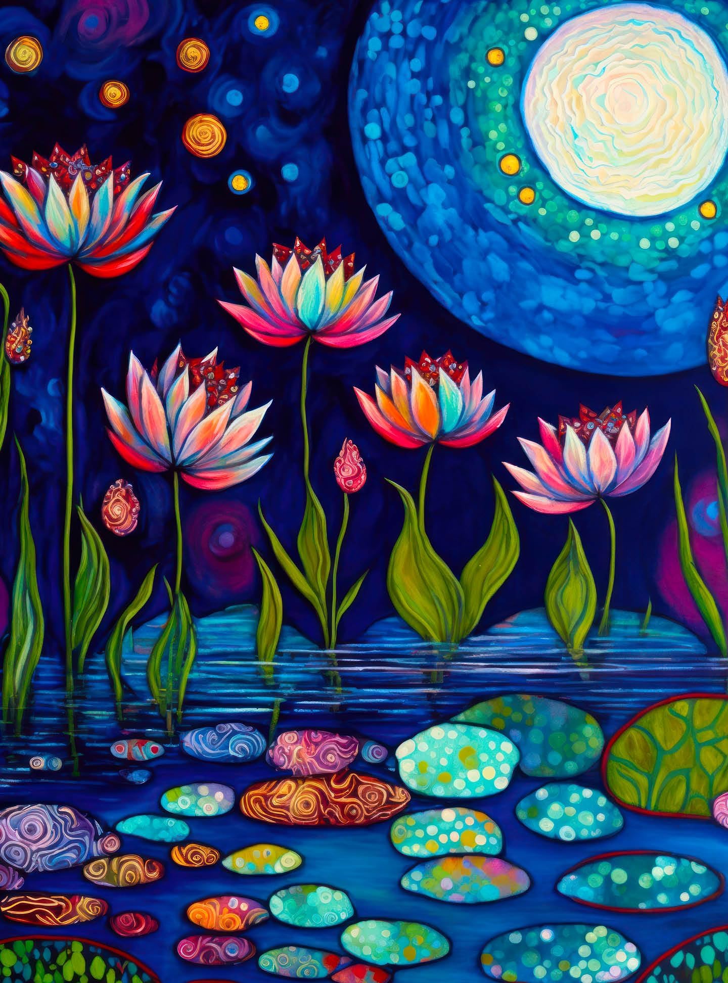 Cross & Glory Waterlilies by Moonlight 1000 Piece Jigsaw Puzzle - - Stunning Artwork of Moonlit Waterlilies in a Serene Pond - Great for Relaxation and Display for Puzzle Enthusiasts