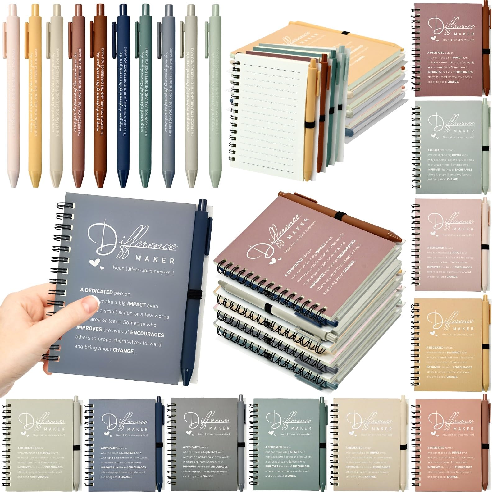 20PCS Employee Appreciation Gifts Bulk Leaving Gifts Motivational Spiral Notebooks Difference Maker Ballpoint Pens Thank You Gifts for Colleagues Staff Nurses Social Workers Team Building