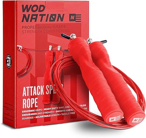 WOD Nation Cuerda de saltar Attack Speed para mujeres y hombres, cuerda de saltar profesional para ejercicio y fitness, longitud ajustable, cable