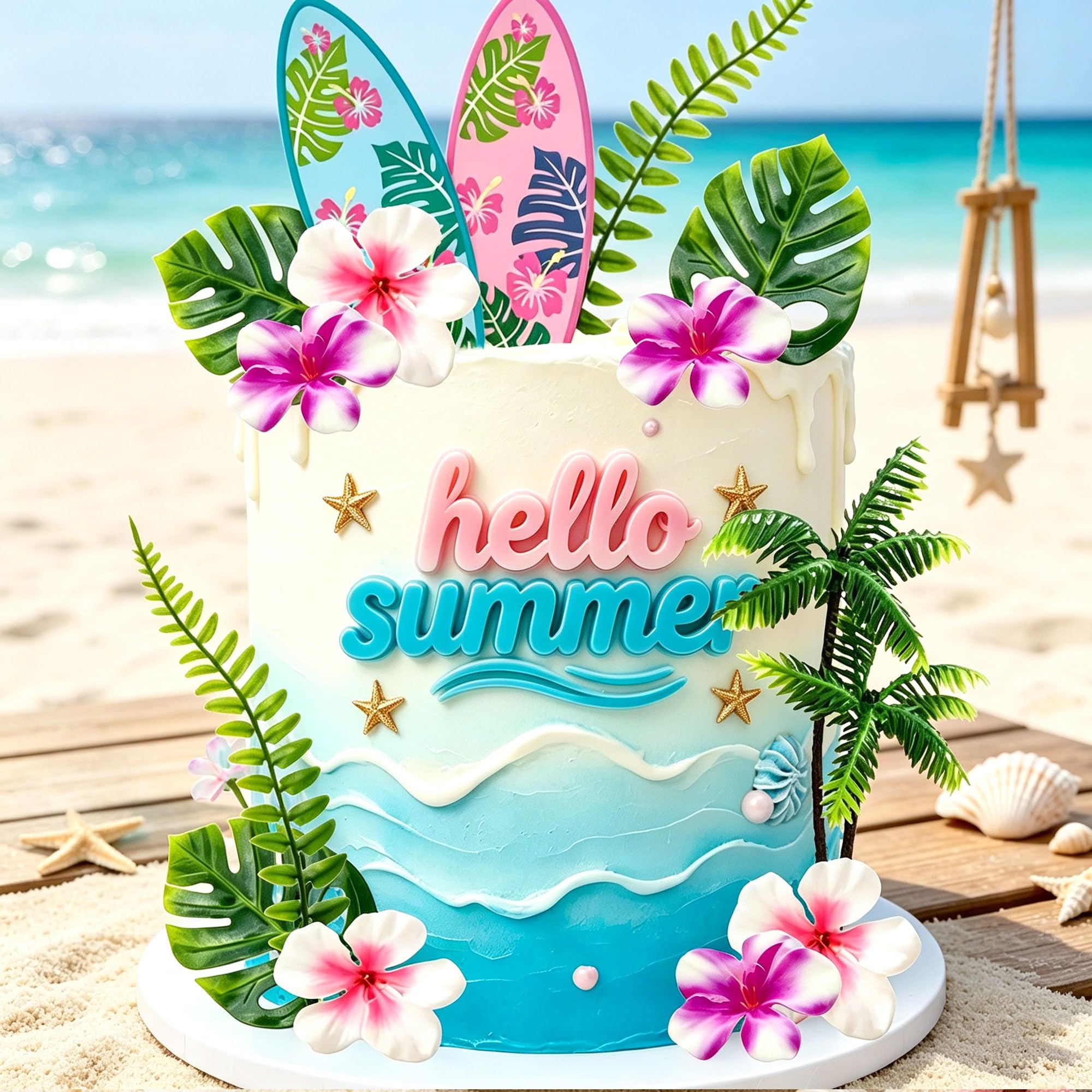 Hawaiian Luau Aloha Cake Decorations Tropical Themed Cake Toppers Party Favor Supplies for Birthday Baby Shower Bridal Shower and Wedding Decor