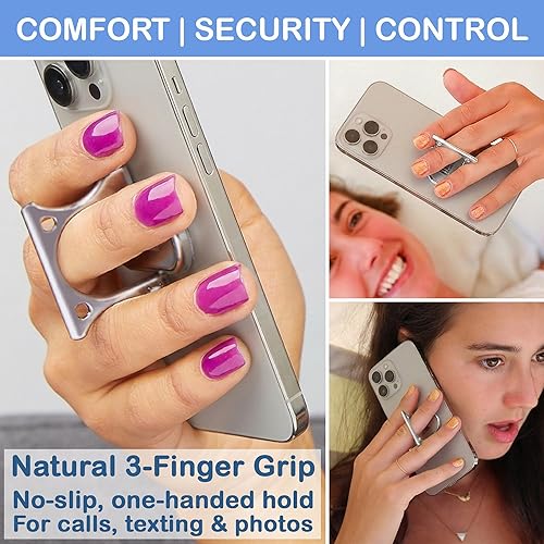 Miniatura 2 de Soporte de anillo para teléfono con mango de 3 dedos, cómodo y delgado, de metal duradero, ideal para soportes magnéticos de auto 4 en 1