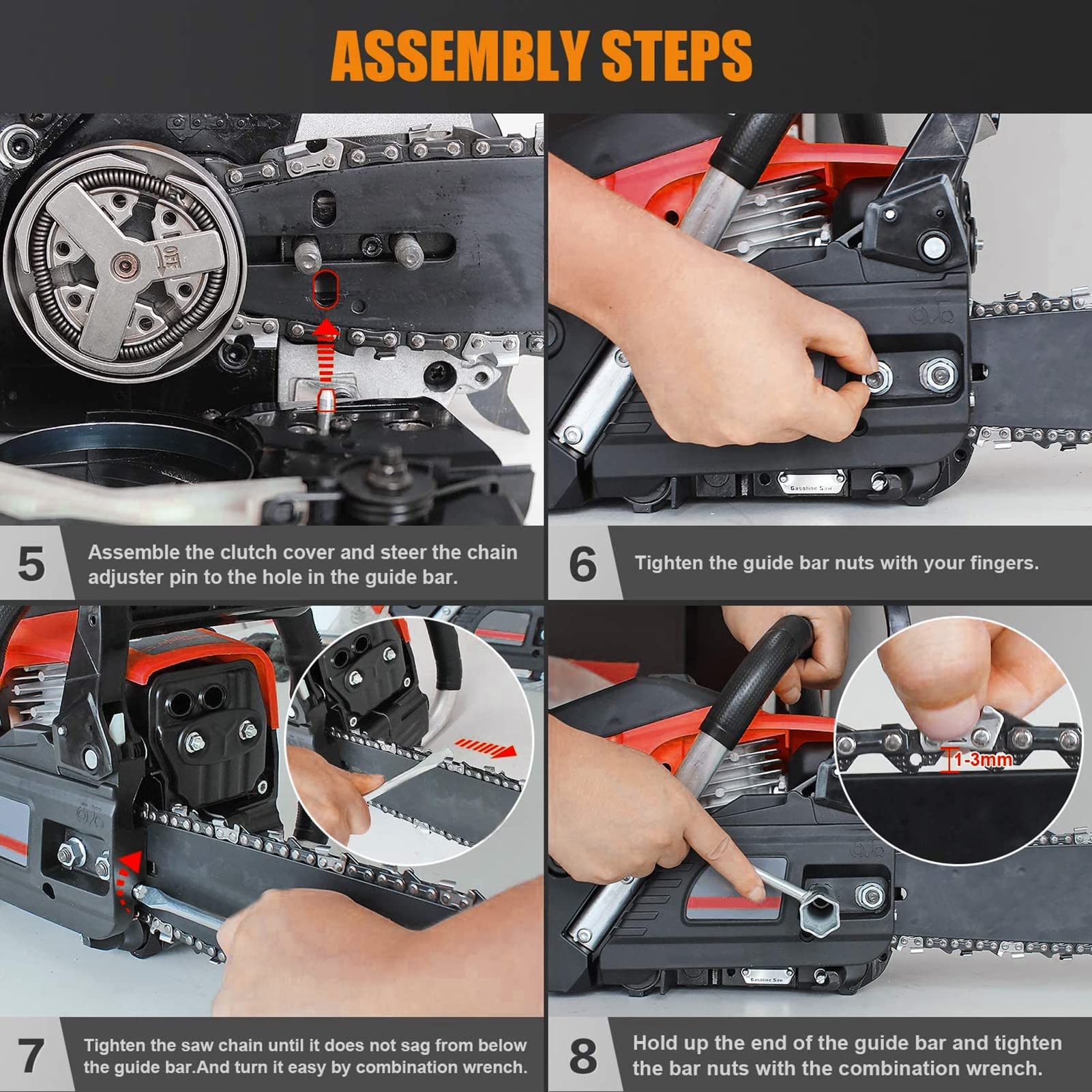 Motosierra de gas de 58 cc, motosierra profesional de 20 pulgadas con motor de 2 ciclos y sistema antivibración, engrasador automático de cadena, arranque rápido, freno de cadena inercial
