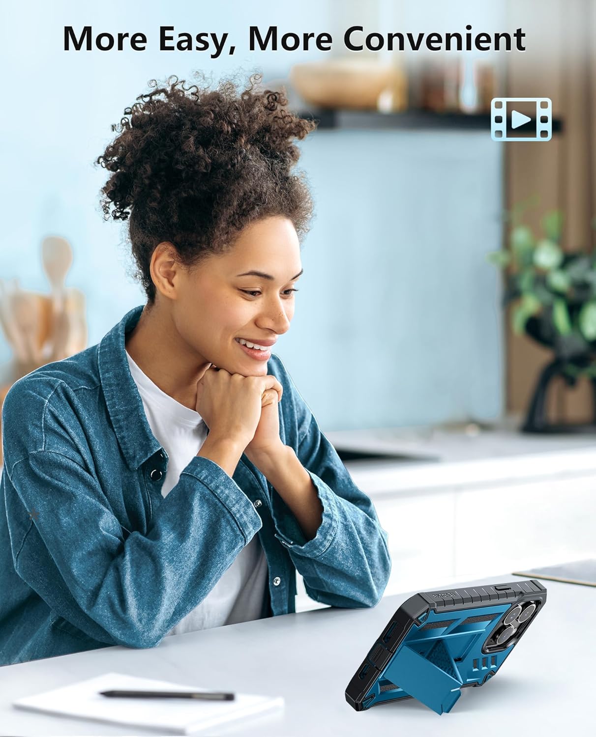 FNTCASE for iPhone 15-Pro-Max Phone Case 6.7", Built-in Screen Protector & Kickstand & Belt-Clip Heavy Duty Military Grade Shockproof Protection Rugged Case - Blue - Image 9