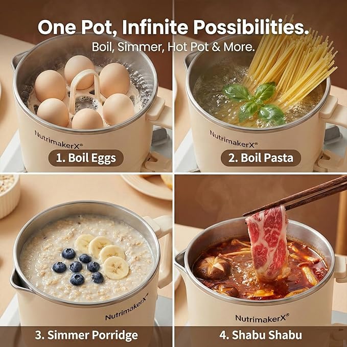 Olla Eléctrica Portátil 1.5L Acero Inoxidable para Fideos Ramen Shabu Shabu miniatura 3