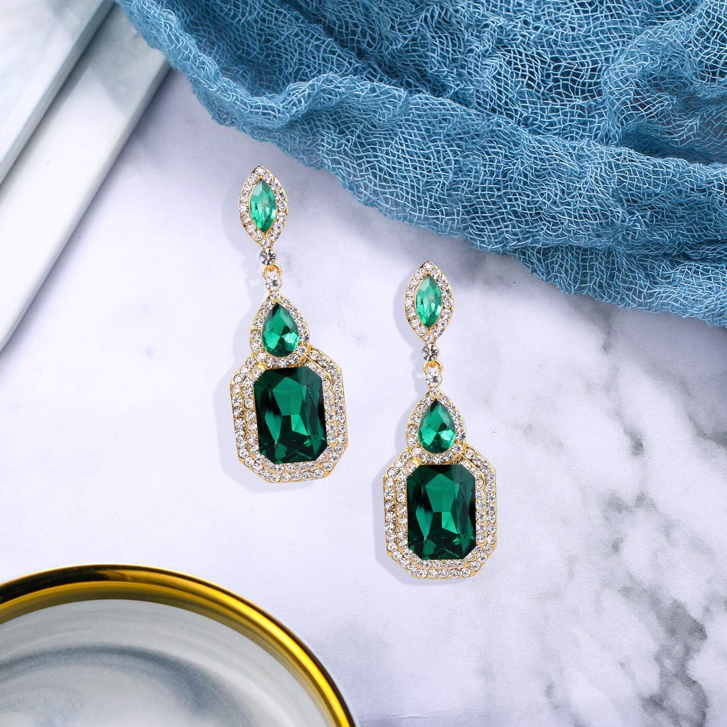 BriLove Women's Wedding Bridal Crystal Emerald Cut Infinity Figure 8 Chandelier Dangle Earrings - Image 4