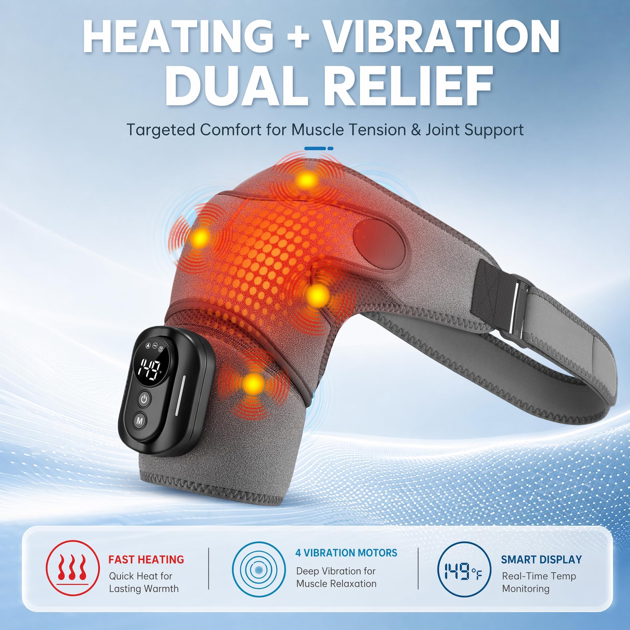 Schulter Massagegerät, 3-in-1 Massagegerät, Schulterbandage mit 5 Heizstufen & Vibration, 5000mAh 3-Gang-Timer für Links Oder Rechts Geeignet, Vatertagsgeschenk für Zuhause Büro Shoulder Massager