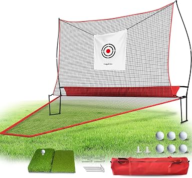 Gagalileo Golf Driving Net10x8FT Professional Training Set with Real Ball Turf Mat for Adults Men Practice Automatic Return Backyard Outdoor