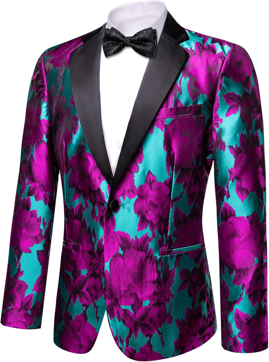 Barry.Wang Mens Flowers Blazer Suit Jacket Floral Jacquard Notched Lapel Tuxedo Casual Sport Coat Disco Prom Wedding Party - Image 6