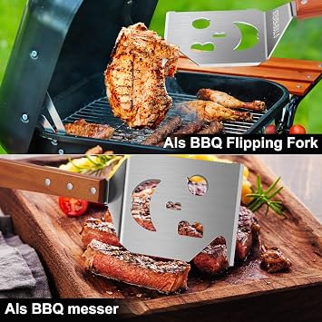 7-in-1 Barbecue Spatula for Barbecue Grill Multifunctional Barbecue Cutlery with Wooden Handle Built-in Barbecue Cutlery Set Function Creative Grill Turner Unique Barbecue Tools Barbecue Gifts
