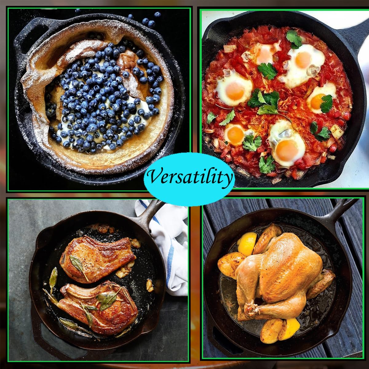Poêle En Fonte Pré-assaisonnée 20 Cm - Compatible Induction, Four, Feu, Barbecue - Antiadhésif Naturel, Intérieur/extérieur