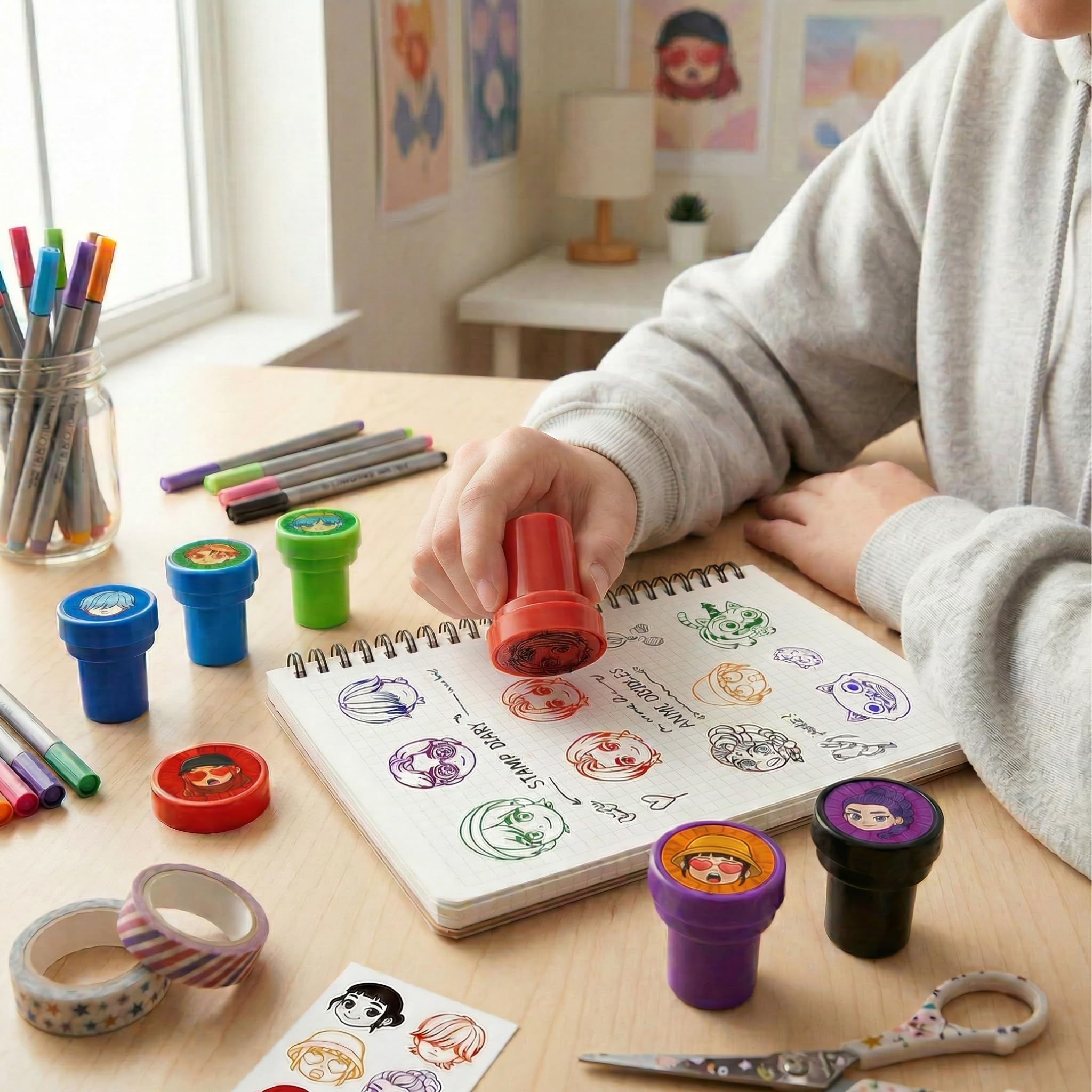 26Pcs Demon Theme Stampers for Hunters Kpop Fans - 2026 Back to School Rewards, K-pop Style Party Favors, Goodie Bag Fillers, Hunter Demon Creative Kids Stationery, Easter Egg Fillers — view 4