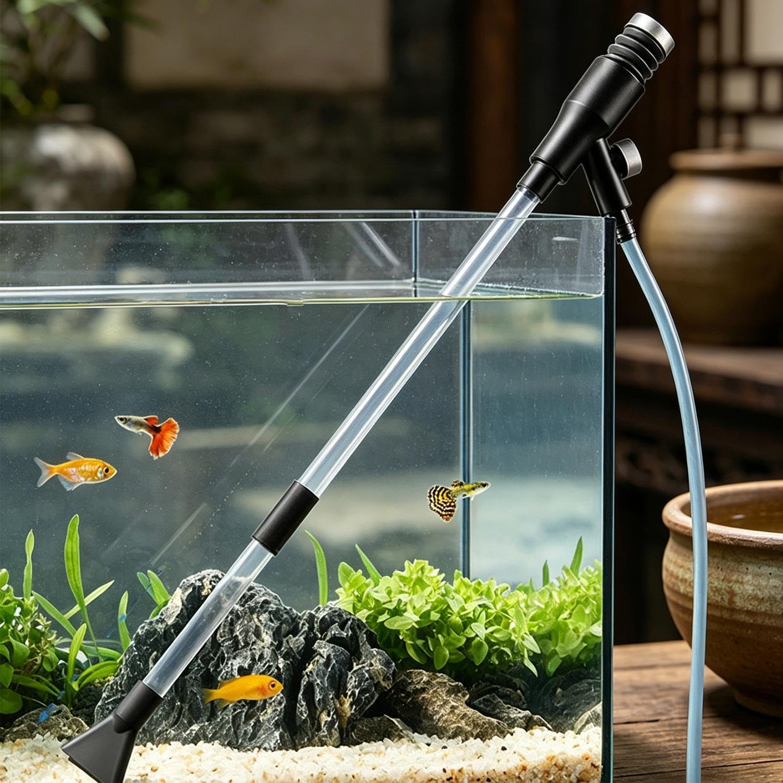 Aspirador Para Acuario Sifón con bomba manual para cambio de agua