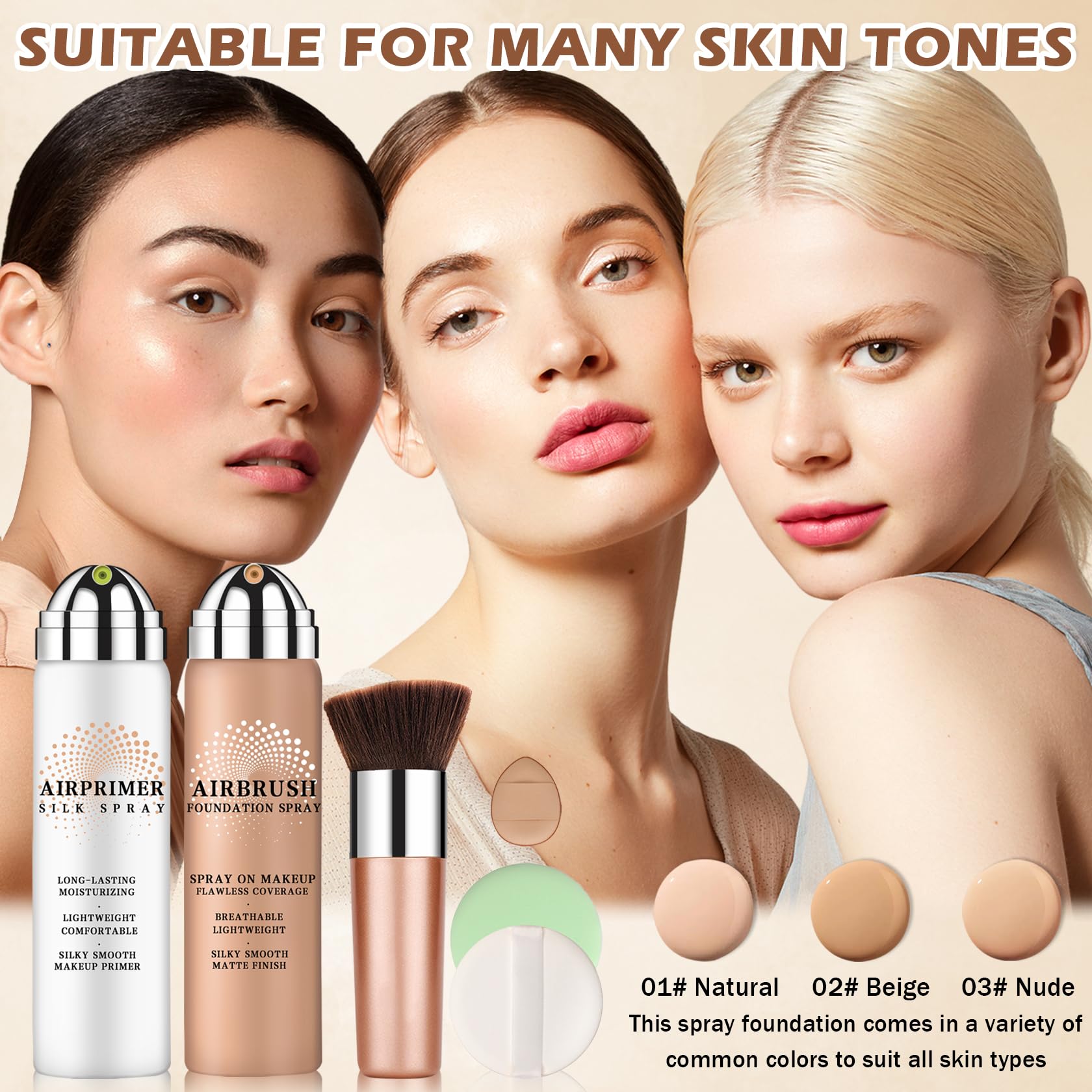 Magic Minerals - Base de maquillaje para aerógrafo e imprimación para rostro, base de cobertura completa para piel madura, maquillaje hidratante con aerógrafo (02 beige) 7