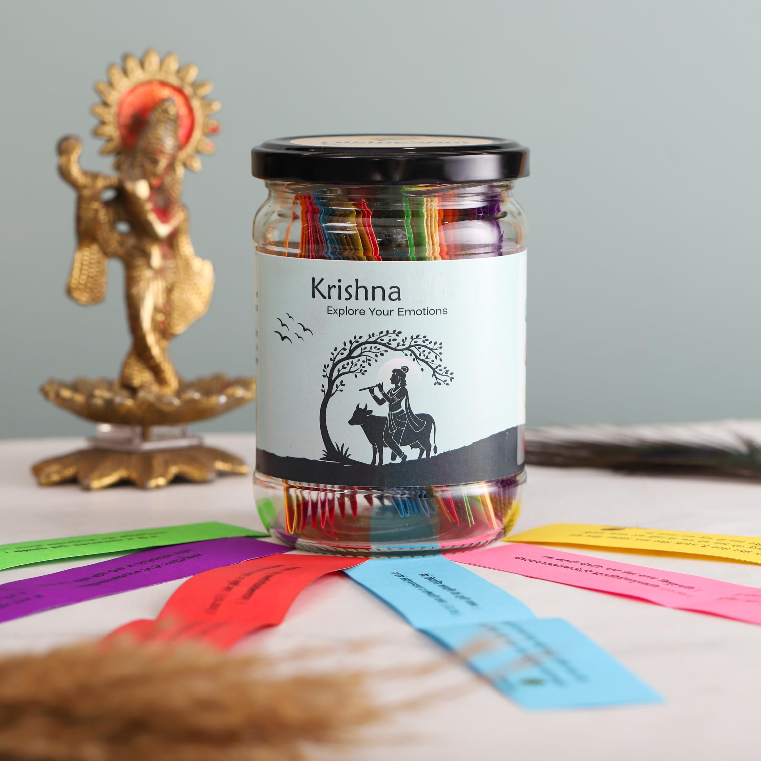 DivineSoul Krishnapath Gita Jar – 64 Bhagavad Gita Shlokas for Emotional Healing, Color-Coded Bhagavad Gita Verses Jar for Daily Spiritual Reflection, Spiritual Wisdom Gift Jar (1, English Gita Jar)-image-13