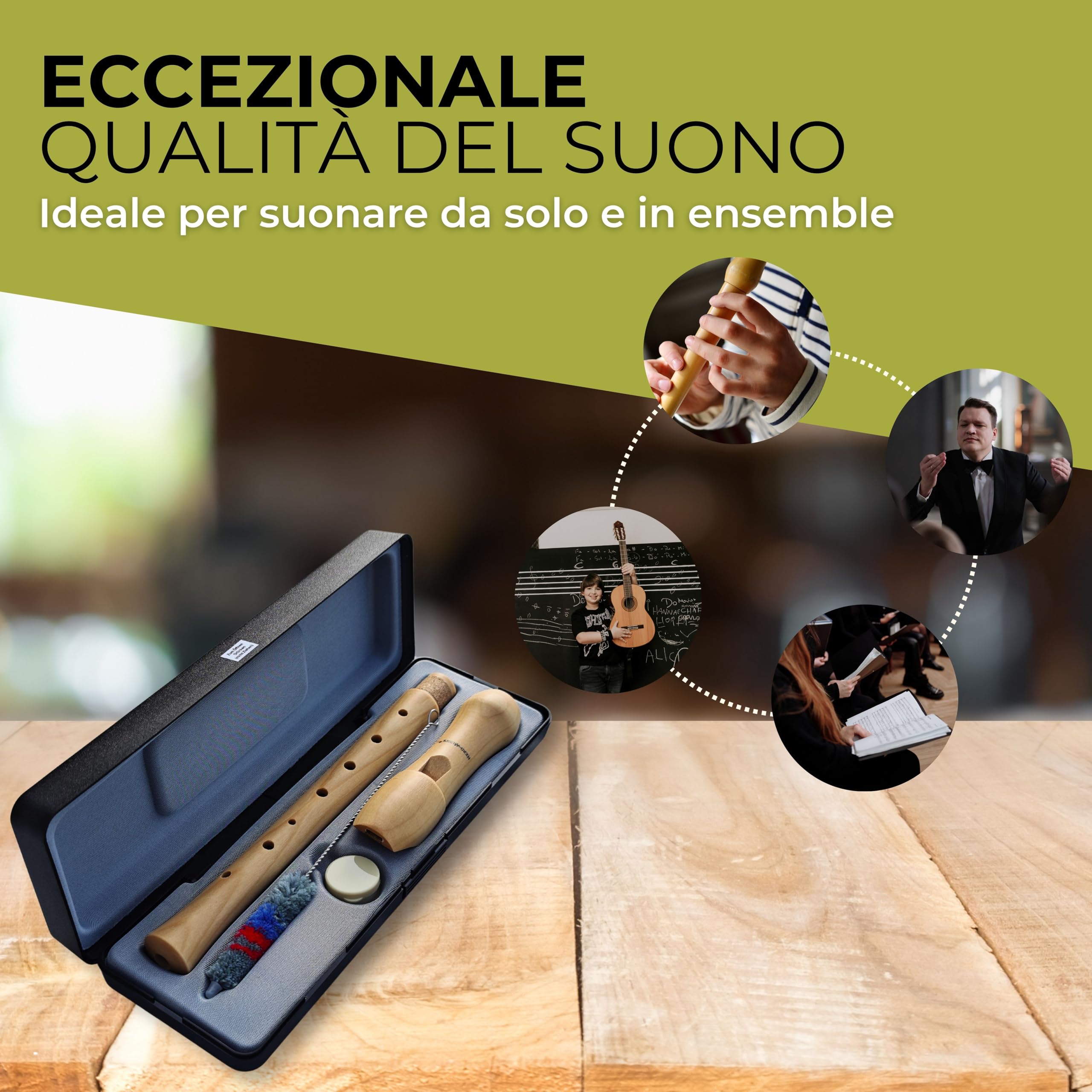 Flauto dolce in acero con diteggiatura tedesca in custodia