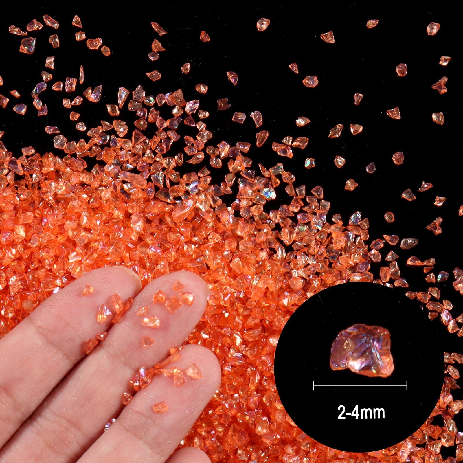 Ceya 5.3oz/ 150g Crushed Irregular Glass Pumpkin Orange Metallic Crystal Chip Broken Glass Chips Glitter 2-4mm Craft Chunky Glitter for Nails Art Epoxy Resin Mold Coasters Ornament Painting Geode - Image 2