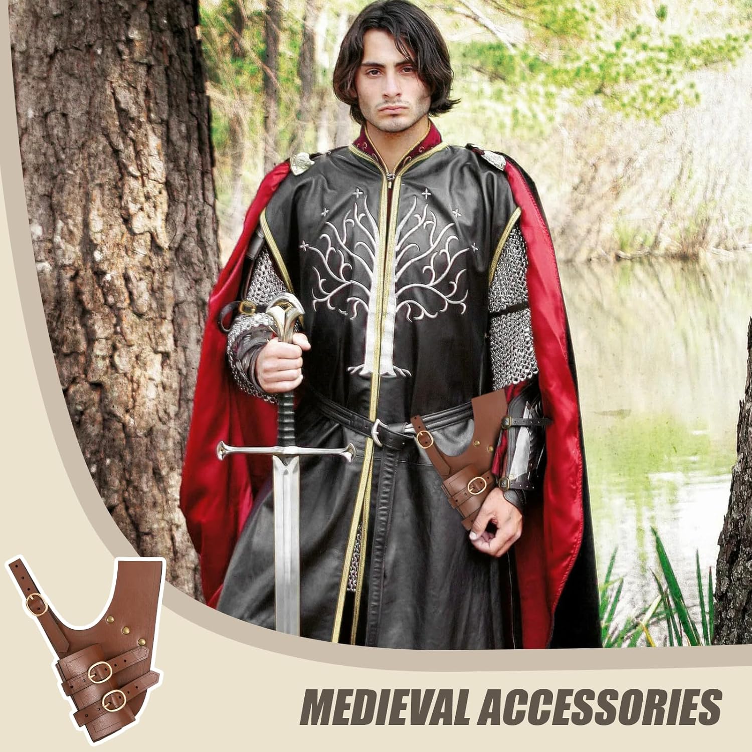 Medieval Sword Frog Faux Leather Sword Holster Belt,Sword Holder Renaissance Belt Sheath for Knight Warrior Pirate Cosplay - Image 2