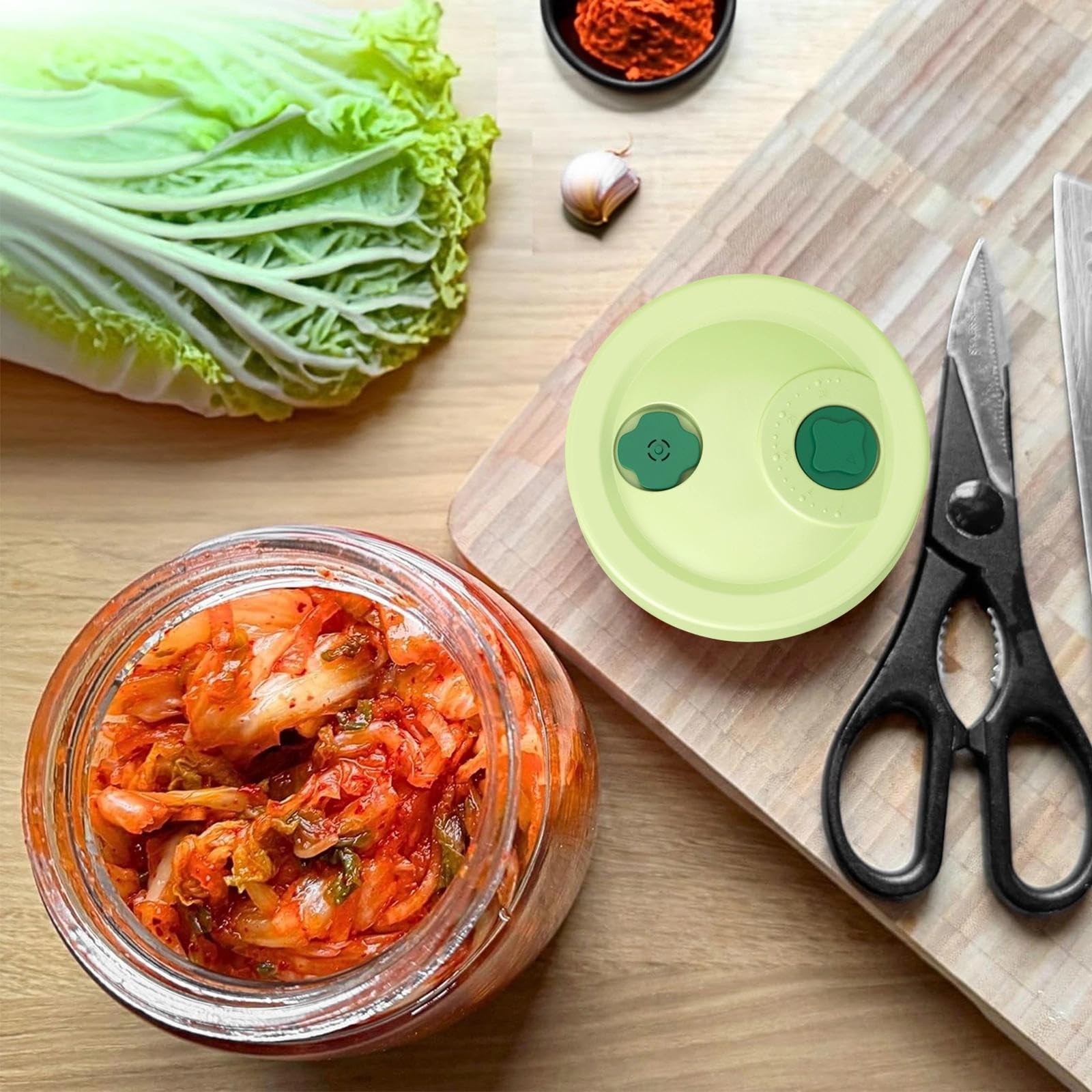 1.4L Fermentadora con Ventilación de Liberación de Aire de 1 Vía, Frasco de Fermentación, Tarro de Fermentación de Cristal para Kéfir, Kimchi, Chucrut, Iniciador de Masa Madre(Verde, 2 PCS)